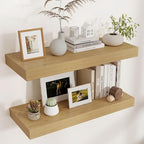 Venusmiles Floating Shelves for Wall, 30" W x 12" D x 2" H, 2 Pack of Long Wall Mounted Engineered Wood Shelves with Invisible Brackets for Living Room, Bedroom, Bathroom, Kitchen Decor, Oak