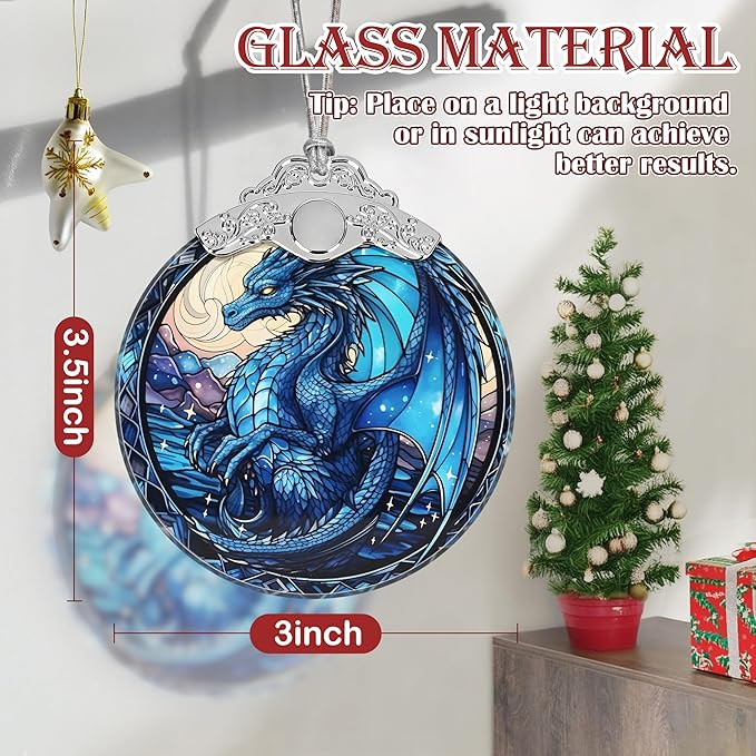 Irina Dragon Stained Glass Christmas Ornament - Beautiful Dragon Christmas Tree Decoration, Gift Idea