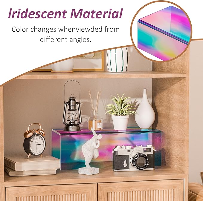 Sezanrpt Acrylic Shelf Riser 12x5.1x4 pack of 2, Iridescent Acrylic Stand for Funko Pop, Collectibles, Brand Store, Home Storage Organizer, 12x5.1x4 Inch
