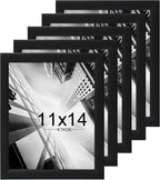 KTKDE 11x14 Picture Frame Set of 5, Wooden frames black, Vertical & Horizontal Wall Hanging for Wall Display,Studio Gallery Photo Frame for Photos, Posters & Art Prints