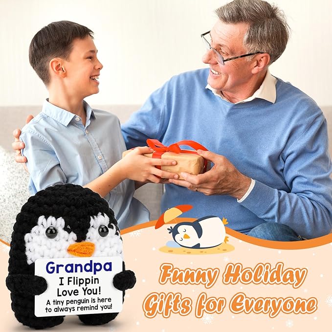 Belatelove Grandpa Gifts for Birthday, Handmade Crochet Mini Penguin Father's Day for Grandpa from Granddaughter Grandson, Funny I Love You Gift for Grandfather Greatgrandpa Easter Decor