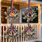 6 PCS Patriotic 4th of July Hanging Wreaths for Cabinets Small Independence Day Wreaths for Front Door with Red White Blue Berries & Lamb's Leaves Memorial Day Labor Day Mini Wreath for Home Decor