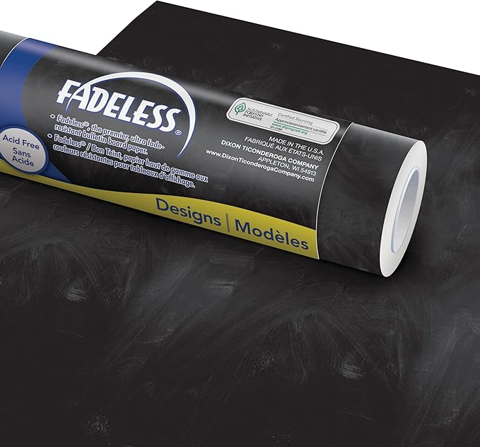 Fadeless Bulletin Board Paper, Fade-Resistant Paper for Classroom Decor, 47.25” x 12’, Chalkboard, 1 Roll