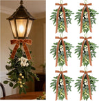 6 Pcs Spring Summer Green Eucalyptus Teardrop Swags 12" Artificial Eucalyptus Chandelier Swag Decor with Brown Velvet Bows Farmhouse Teardrop Wreaths for Indoor Outdoor Farmhouse Home Decor