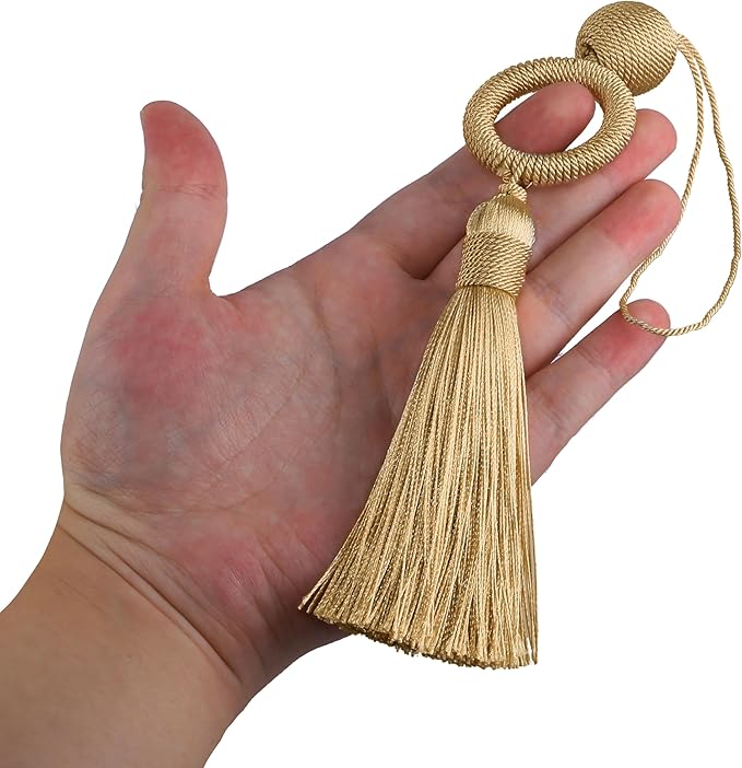 2 Pack Tassel 12 Inch Key Tassel with 4 Inch Cord Loop, Handmade Tassel with Wooden Ring, DIY Accessories for Home Decoration (Gold)