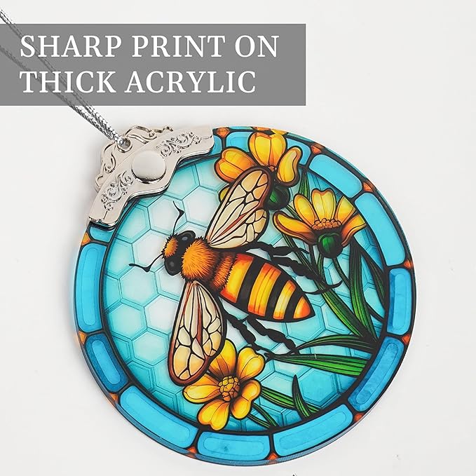 2025 Christmas Ornaments, Christmas Tree Ornaments Acrylic, Faux Stained Glass Effect White Elephant Gifts Exchange, Unique Suncatcher Xmas Stocking Stuffers for Women, Men (Bee)
