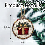 Stained Glass Christmas Decorations, Red Gift with Gold Ribbon Suncatcher for Window Christmas Tree Hanging Ornaments Retro White Sun Catcher Xmas Decor Gifts for Women Men Mom Nana Friend