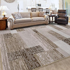FlyDOIT Modern Geometric Patchwork Area Rug, 6x9 Beige Large Rugs for Living Room, Rockwood Collection Indoor Rugs for Bedroom, Throw Carpet Floor Decor for Entryway Dining Room Office Nursery