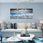MHARTK66 3 Panel Blue Beach Canvas Wall Art for Home Decor Bedroom Wall painting Sunset White Wave Beach Pictures on Canvas Sea View Canvas Prints Artwork for Wall Decor Living Room Decorations