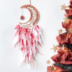 Moon Dream Catchers with Chakra Gemstone Agate Stone, Crystal Tree Life Dream Catchers Wall Hangings Room Decor (Red)
