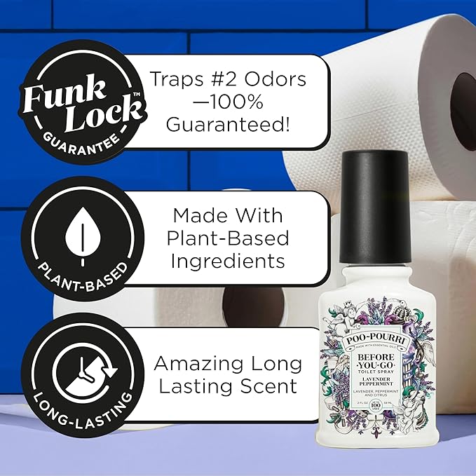 Poo-Pourri Before-You-Go Toilet Spray, Lavender Peppermint, 2 Fl Oz, Up to 100 Uses, Bathroom Odor Deodorizer, Plant-Based with Essential Oils for Home or Work, Travel Essentials, TSA Approved Size