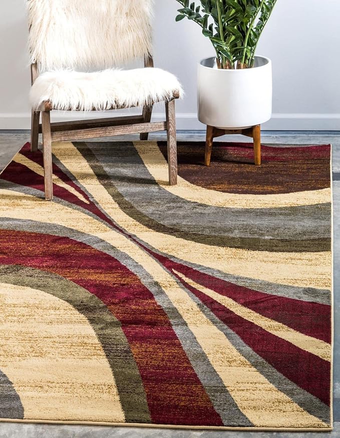 Unique Loom Barista Collection Area Rug - Ngada (7' 1" x 10' Rectangle, Beige/Red)