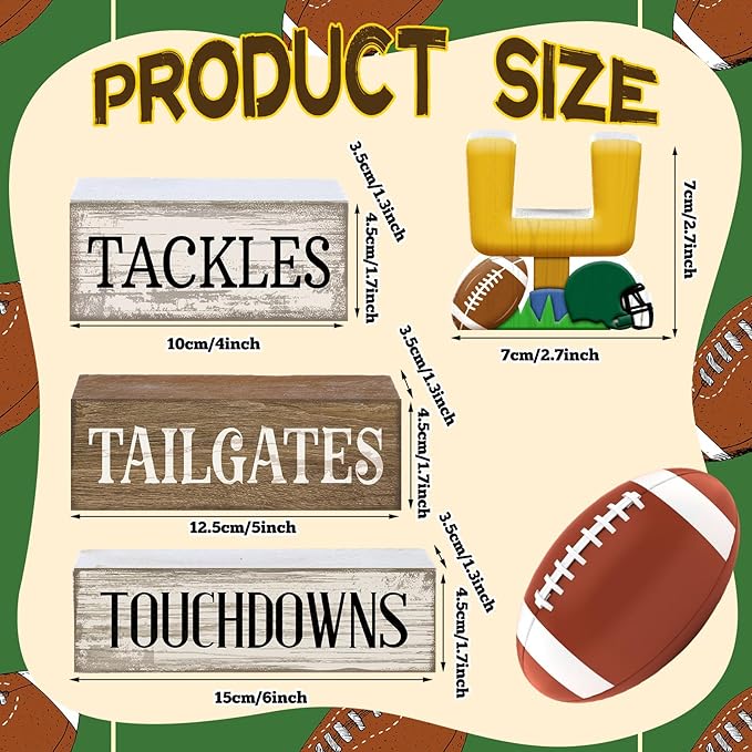 Lineshading 4 Pcs Football Table Decorations Football Tiered Tray Decor Sport Game Centerpiece Sign Decorative Rugby Stack Block Gift for Fans Club Tailgate Birthday Party Table Shelf Fireplace Decor