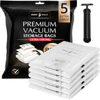 GENIE SPACE Premium Extra Large (XL) Vacuum Storage Bags – 40x30 in, Airtight, Reusable and Odor-Proof Space Saver Bags for Clothes, Bedding and Wardrobes, 5-Pack with Hand Pump