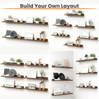 upsimples Floating Shelves for Wall, 23.6 Inch Shelves for Decor Storage Set of 6, Wall Mounted Wood Shelf for Bedroom, Living Room, Bathroom, Kitchen, Long Picture Ledge Shelves, Brown