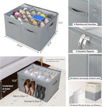 Shoe Organizer for Closet 2 Pack, Foldable Shoe Box with Adjustable Dividers and Clear Cover, Space Saving Shoe Storage Organizer Cabinet with Reinforced Handles, Fits 32 Pairs, Gray, TP12G