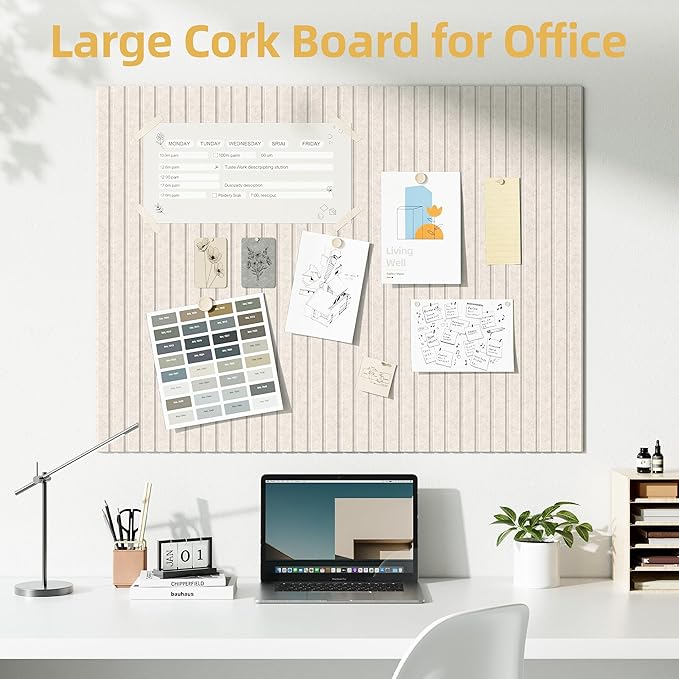 Large Cork Board for Wall 36" x 48" Oatmeal Bulletin Board with Safe Removable Adhesive Squares for Pictures Photos, Alternative CorkBoard Felt Pin Boards Tiles for Office Classroom Wall Decor-12 Pack