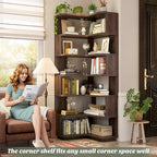 Armocity Corner Book Shelf - 7 Tier Corner Bookshelf Etagere Bookcase with Baffle, Freestanding L Shaped Display Shelf Stand for Home Office, Living Room, Bedroom, Kitchen, Black Walnut