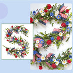 5.9Ft Artificial 4th of July Garland Wreath -Patriotic Garland with Red, White & Blue Daisies, Green Leaves, Berries & Flag Bow for Wall Table Independence Day Memorial Day Indoor/Outdoor