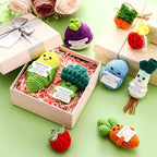 VioraWhite 18 Pcs Fruits Vegetables Positive Emotional Dolls Bulk Encouragement Emotional Knitted Crochet Gifts with Positive Words for Friends Coworker Decorations for Home Office