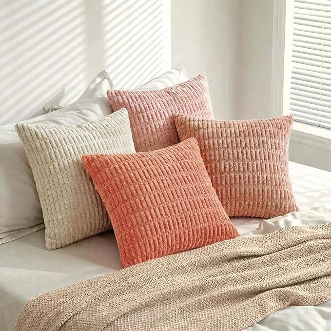 Fancy Homi 4 Packs Decorative Throw Pillow Covers for Living Room Couch Bed, Modern Farmhouse Boho Home Décor Accent Cushion Case, 16" x 16", Pink Series