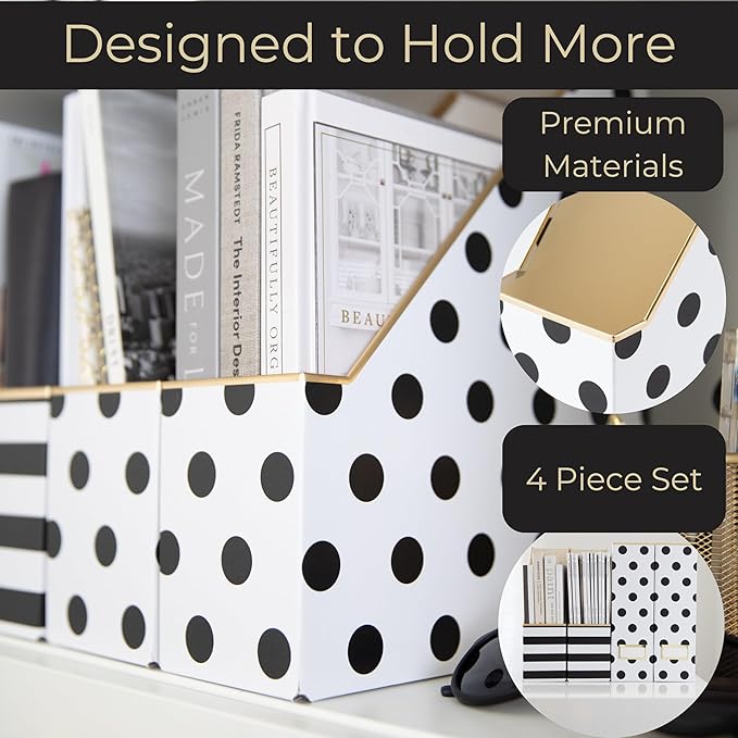 BLU MONACO | Cardboard Magazine File Holder Set of 4 | Vertical Magazine File Holder for Desk and Shelves | Standing File Holder for Classroom School Paper Storage