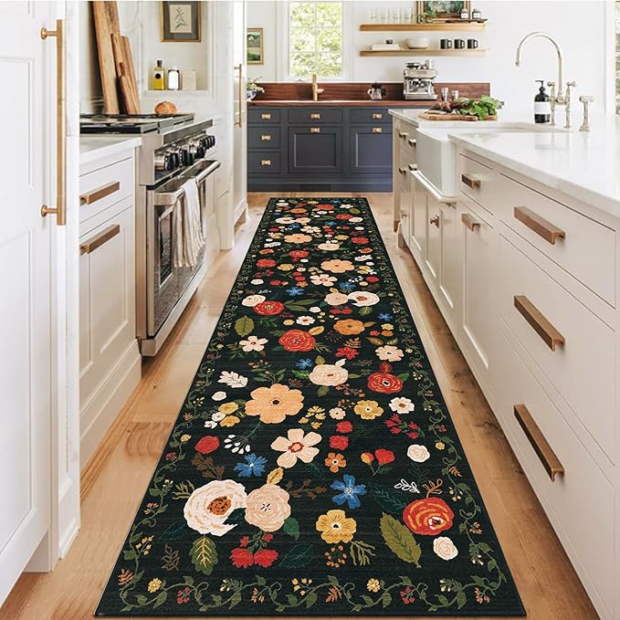 U'Artlines 2'6" x 10' Boho Runner Rug for Hallways Kitchen Colorful Floral Soft Non Slip Washable Floor Carpet Runners for Entryway Laundry Room Bathroom Green