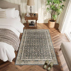 Washable 2x3 Entryway Rug, Boho Non-Slip Door Mat Vintage Distress Small Rugs for Kitchen Nursery Office Bedroom, 0.3" Neutral Oriental Throw Carpet with Cushioning Pad,Beige/Rust/Green/Multi
