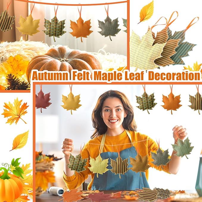Tudomro 27 Pcs Fall Tree Decoration Autumn Thanksgiving Leaves Tree Ornaments Thanksgiving Decor 3D Felt Leaves Pumpkin Autumn Hanging Ornaments for Home Decor Party Favors(Maple Leaf Style)