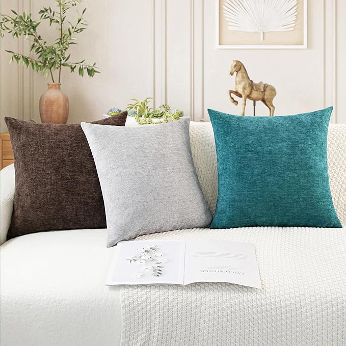CaliTime Throw Pillow Covers Decorative 18 X 18 Inches Pack of 2 Cozy Chenille Cushion Cases for Couch Sofa Bed Living Room Home Teal