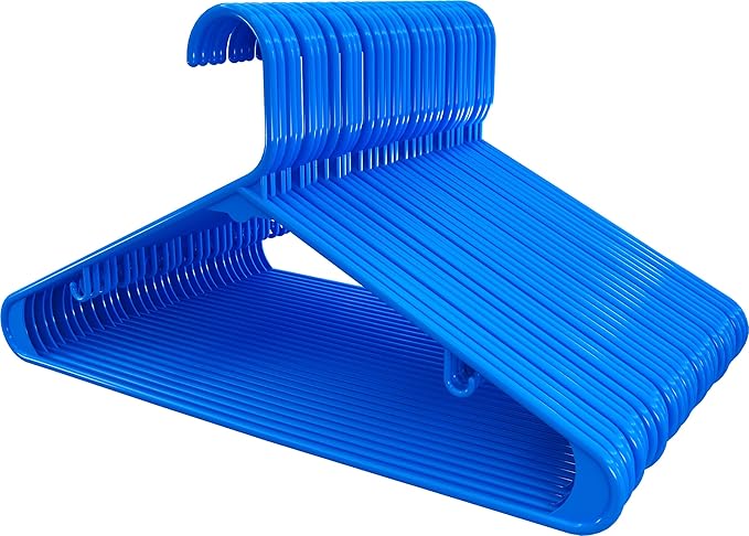 Utopia Home Plastic Hangers 50 Pack - Space Saving Clothes Hanger - Durable & Strong Closet Organizers and Storage with Built-in Strap Hooks - Essential for Shirts, Pants, Skirts & Coats (Blue)