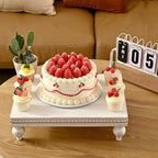 SwallowLiving Farmhouse Wood Riser for Display Decorative, Rustic Shabby Chic Tray for Kitchen Counter, Coffee Bar Table, Dining Room, Wooden Rectangle Beaded Pedestal Stand for Food, White