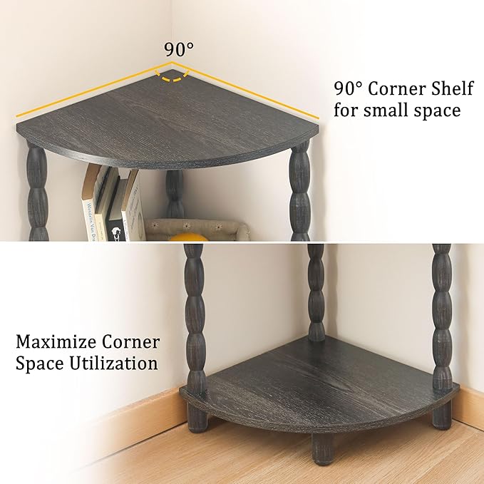 MaxSmeo Corner Shelf, 5-Tier Corner Bookshelf, Stylish Corner Storage Display Shelves for Bedroom, Bathroom, Kitchen, Living Room (Charcoal Gray)