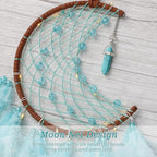 Dremisland Moon Dream Catcher with Fairy Lights-Handmade Feather Lucky Turquoise Pendant Beads Wall Hanging Ornament for Kids Bedroom Home Decoration,Art Craft Gift. (Sky Blue)