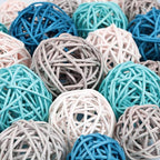 Patelai 36 Pcs Wicker Rattan Balls Decorative Balls for Vase Centerpiece Bowls Orbs Filler for Home Decor,4 Sizes (Dark Blue, Sky Blue, Gray, White,2.4'',2'',1.6'',1.2'')