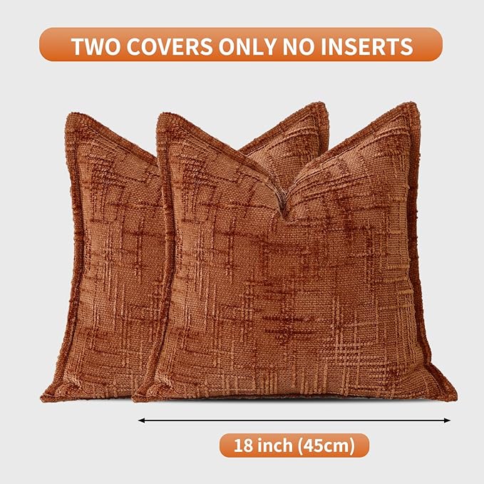 HPUK Chenille Throw Pillow Covers 18x18 Set of 2, Soft Textured Decorative Pillow Covers for Couch Sofa Living Room Bedroom, Orange
