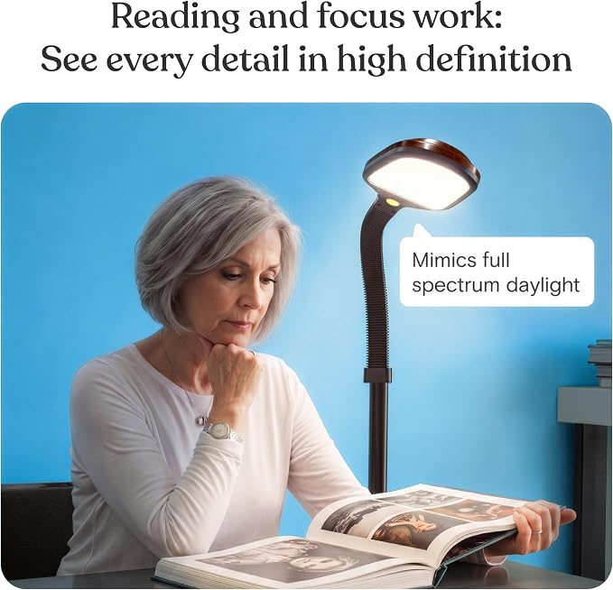 Brightech Litespan - Bright LED Floor Reading Lamp for Over Chair Crafts and Reading, Estheticians' Light for Lash Extensions, Adjustable Standing Lamp for Living Room, Bedroom, Office - Havana Brown