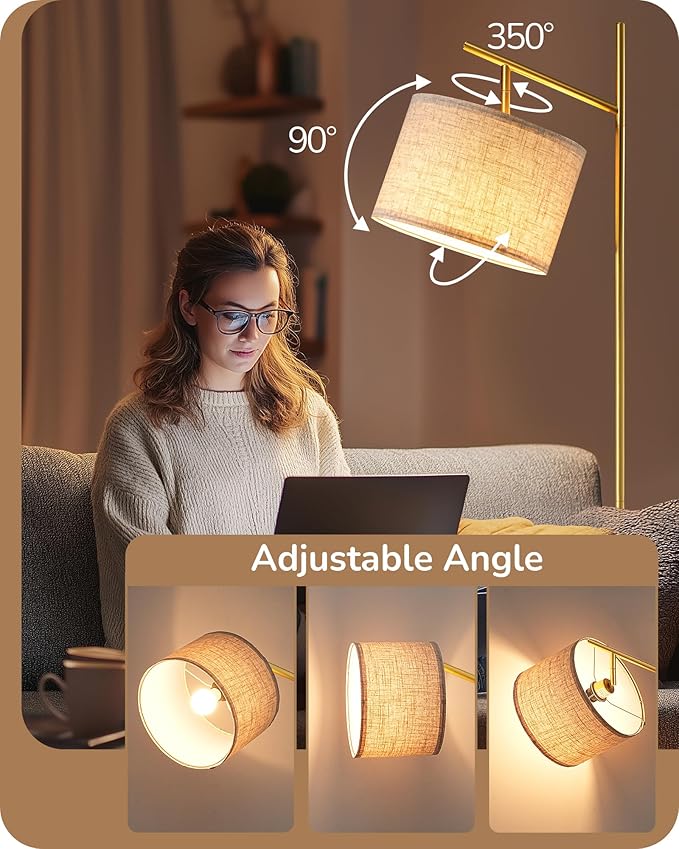 EDISHINE 64.7IN Modern Floor Lamps for Living Room, Dimmable Arc Floor Lamp with Remote, 5CCT & Foot Pedal Switch, Minimalist for Bedroom, Bulb Included, Gold