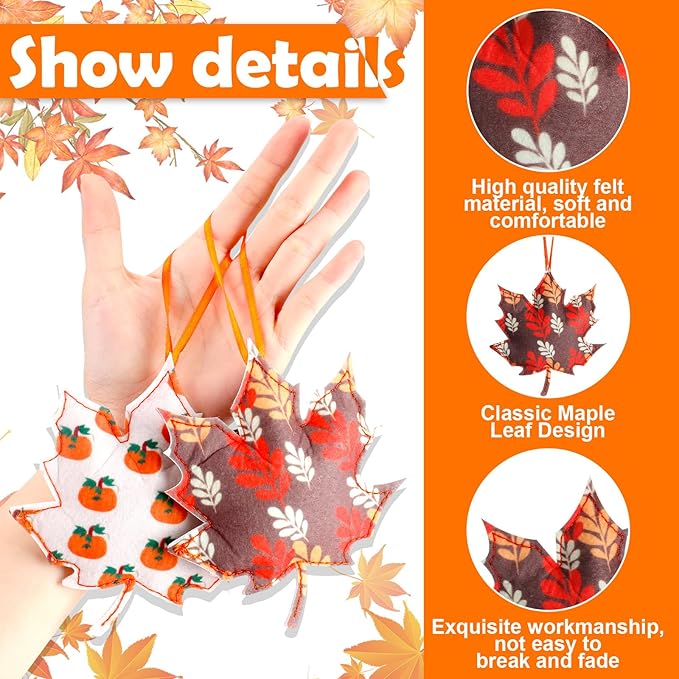 Tudomro 27 Pcs Fall Tree Decoration Autumn Thanksgiving Leaves Tree Ornaments Thanksgiving Decor 3D Felt Leaves Pumpkin Autumn Hanging Ornaments for Home Decor Party Favors(Cute Style)