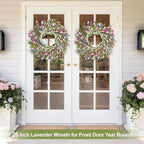 Artgar 26 Inch Spring Wreaths for Front Door, Spring Summer Lavender Paper Flower Wreaths for Home Farmhouse Windows Walls Porch Wedding Indoor Outdoor Decor for All Seasons (Pink)