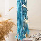 Macrame Wall Hanging,Jellyfish Dream Catcher with Star Lights,Bohemian Woven Wall Art Decor Beautiful Apartment Dorm Room Door Decoration (Blue)