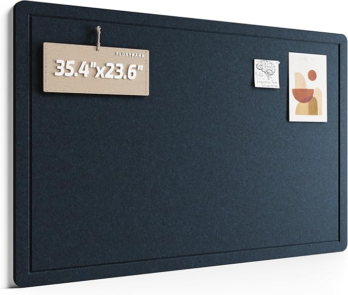Fluxynara Bulletin Board,35.4" x 23.6" Cork Board Alternative with 12 Safe Removable Adhesive Tabs, Foldable Felt Pin Board for Home Office, Classroom, Bedroom,Entryway for Walls—Carbon Blue