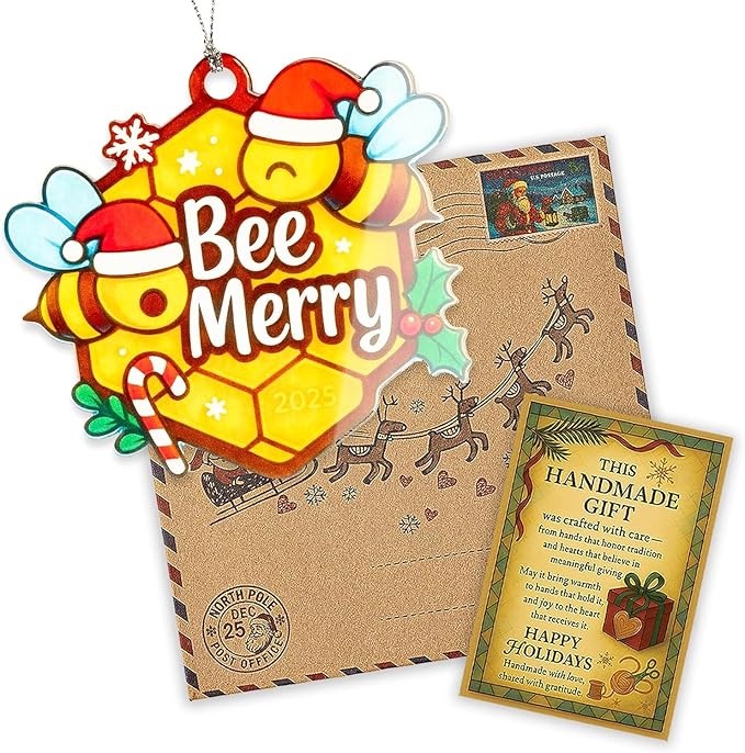 Bee Ornament, Bee Gifts, Christmas Ornaments 2026, Honeycomb Holiday Decoration, Cute Bumble Design for Tree, Unique Gift for Women, Funny Festive Ornament for Friends and Family