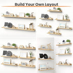 upsimples Floating Shelves for Wall, 23.6 Inch Shelves for Decor Storage Set of 6, Wall Mounted Wood Shelf for Bedroom, Living Room, Bathroom, Kitchen, Long Picture Ledge Shelves, Natural