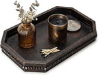 EOSAHR Rustic Decorative Tray with Beaded Edge for Room Decor - Retro Wooden Serving Tray for Coffee Table - Ideal for Makeup Vanity & Bedroom Display Room Decor Aesthetic(Distressed Black)