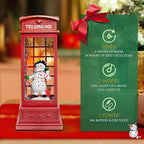 Large Snow Globes, Snowman Christmas Lantern,Glitter Vintage Phone Booth, 8 Songs, 6H Timer Battery & USB Powered, Music Box for Christmas Table Decorations