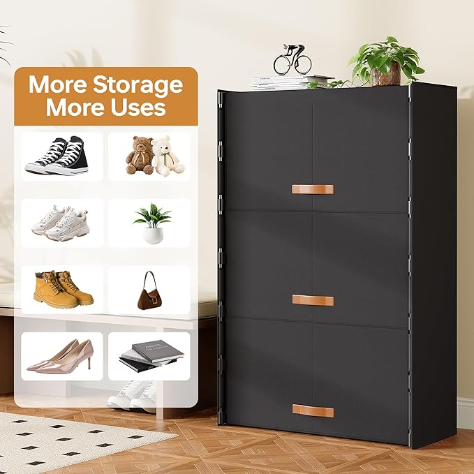 6-Tier Shoe Storage Cabinet with Hard Flip Doors, Fabric Cover, Holds 18–24 Pairs, Enclosed Dustproof Shoe Rack Organizer for Entryway, Closet & Bedroom, Shoe Shelf, Black, 27.8" x 12.0" x 41.9"