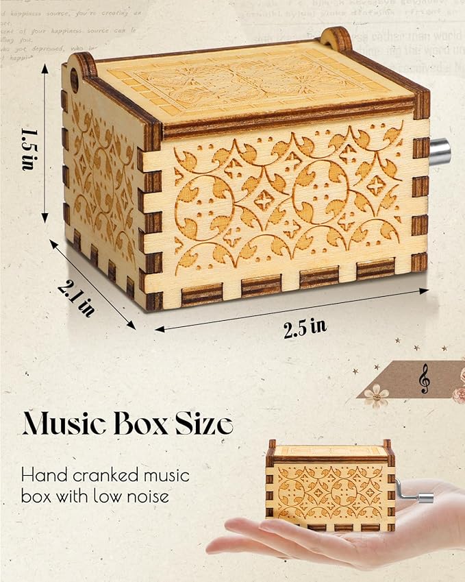 Swooflia Anime Wooden Music Box for Women - Hand Crank Engraved Musical Box Vintage Mechanism Personalized Gifts for Mom Aunt Daughter Niece Granddaughter Grandma Friend Jesus On Birthday
