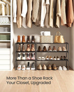 SONGMICS Shoe Rack, 3-Tier Shoe Organizer, Metal Storage Shelf, Upright or Upside Down, for 8-12 Pairs, Stackable, for Entryway, 11.8 x 26.8 x 21.7 Inches, Black ULSA203B01