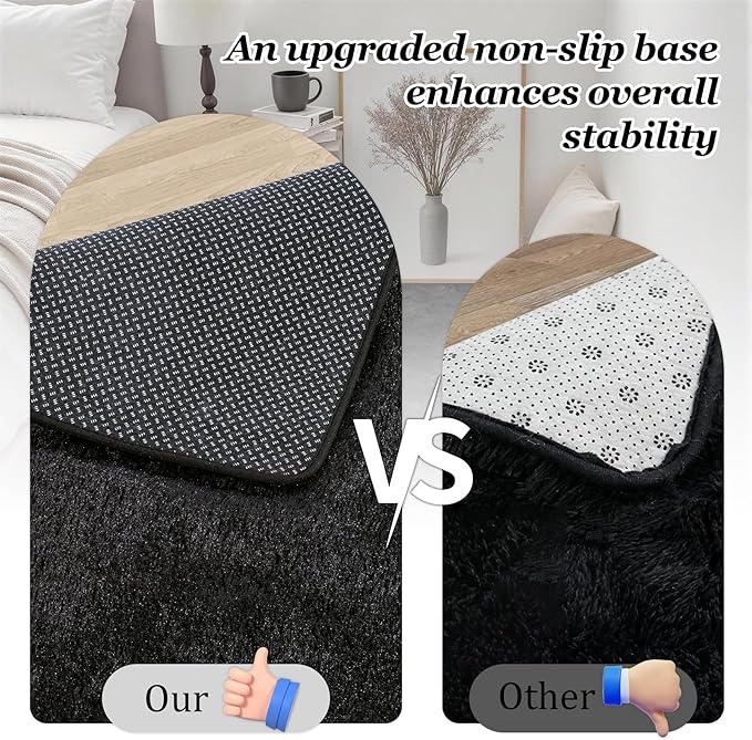 6x9 Area Rugs for Living Room Bedroom: Ultra Soft Fluffy Shag Rug Upgrade Non-Slip Non-Shedding Large Fuzzy Plush Carpet Indoor Floor Carpets for Kids Room Playroom Nursery Dorms Home Decor Black